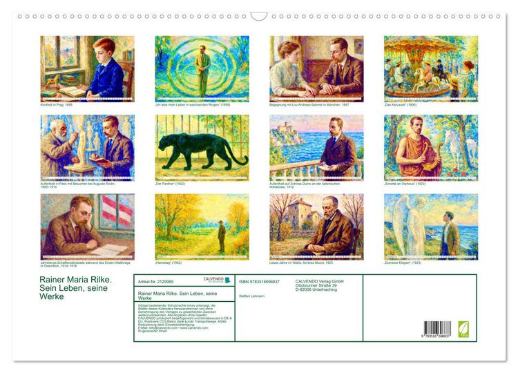 Produktbild: Rainer Maria Rilke. Sein Leben, seine Werke (Wandkalender 2026 DIN A2 quer), CALVENDO Monatskalender