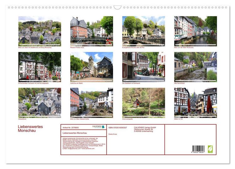 Produktbild: Liebenswertes Monschau (Wandkalender 2026 DIN A2 quer), CALVENDO Monatskalender