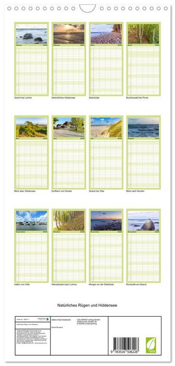 Produktbild: Familienplaner 2026 - Nat&uuml;rliches R&uuml;gen und Hiddensee mit 5 Spalten (Wandkalender, 21 x 45 cm) CALVENDO