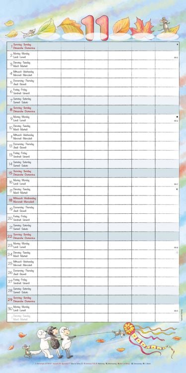 Produktbild: Familienplaner Cartoon 2026 - Broschürenkalender 30x30 cm (30x60 geöffnet) - Kalender mit Platz für Notizen - 6 Spalten - Bildkalender - Wandkalender