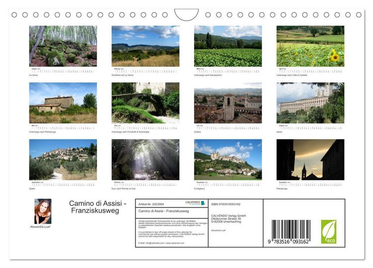 Produktbild: Camino di Assisi - Franziskusweg (Wandkalender 2026 DIN A4 quer), CALVENDO Monatskalender