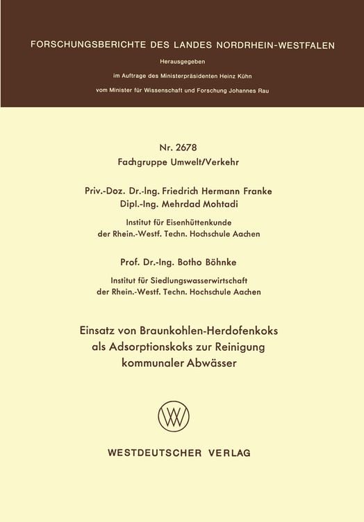 Bild vom Artikel Einsatz von Braunkohlen-Herdofenkoks als Adsorptionskoks zur Reinigung kommunaler Abwässer vom Autor Friedrich Hermann Franke