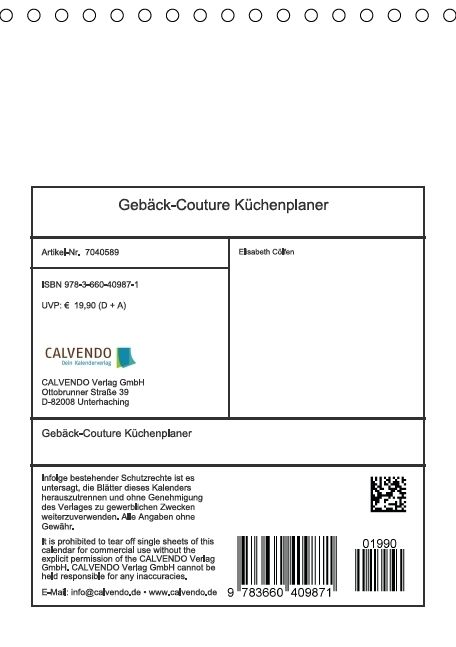 Produktbild: Geb&auml;ck-Couture K&uuml;chenplaner (Tischkalender immerw&auml;hrend DIN A5 hoch)