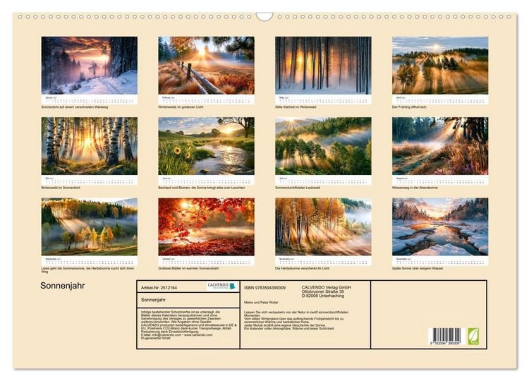 Produktbild: Sonnenjahr (Wandkalender 2027 DIN A2 quer), CALVENDO Monatskalender