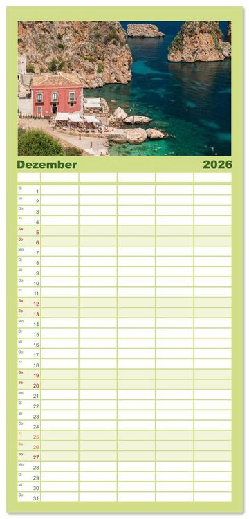 Produktbild: Familienplaner 2026 - Sizilien &ndash; Die Insel, auf der es keinen Winter gibt mit 5 Spalten (Wandkalender, 21 x 45 cm) CALVENDO