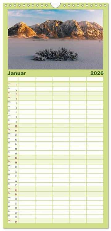 Produktbild: Familienplaner 2026 - Norwegische Landschaften mit 5 Spalten (Wandkalender, 21 x 45 cm) CALVENDO