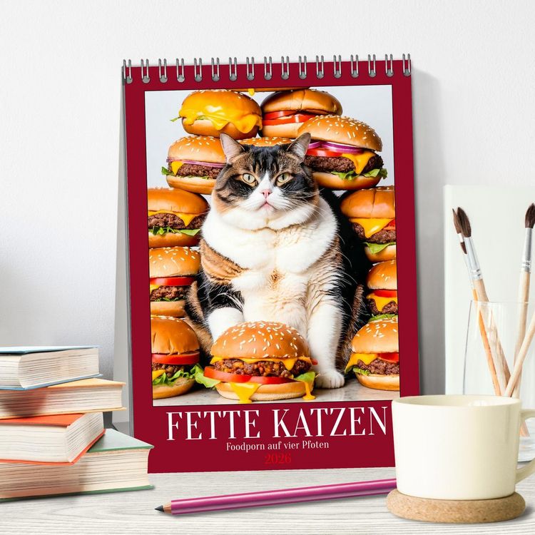 Produktbild: FETTE KATZEN - Foodporn auf vier Pfoten (Tischkalender 2026 DIN A5 hoch), CALVENDO Monatskalender