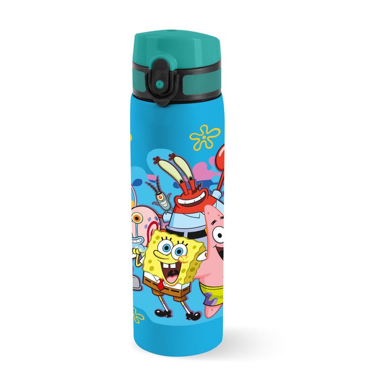 Produktbild: Trinkflasche Spongebob Schwammkopf gr&uuml;n/blau/gelb 580 ml Edelstahl einwandig