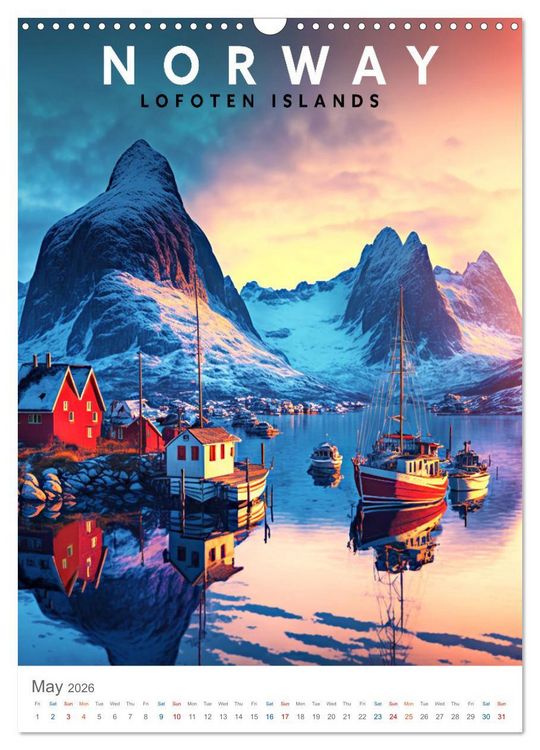 Produktbild: Lofoten Islands - Old School Poster Style (Wall Calendar 2026 DIN A3 portrait), CALVENDO 12 Month Wall Calendar
