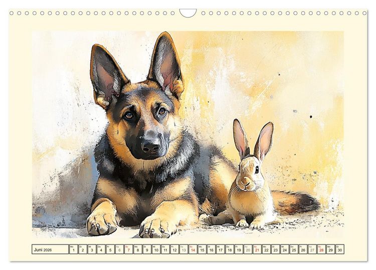 Produktbild: Deutsche Sch&auml;ferhunde. Majest&auml;tische W&auml;chter im Aquarell-Stil (Wandkalender 2026 DIN A3 quer), CALVENDO Monatskalender