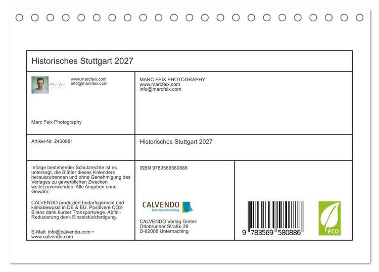Produktbild: Historisches Stuttgart 2027 (Tischkalender 2027 DIN A5 quer), CALVENDO Monatskalender