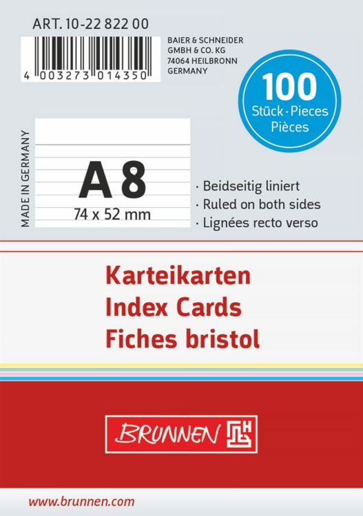 Produktbild: Brunnen Karteikarte A8 lin ws 100St