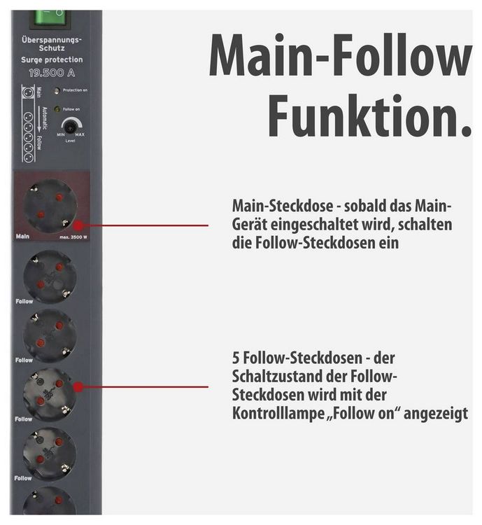 Produktbild: Brennenstuhl 1159490966 Main/Follow-Steckdosenleiste 5fach Anthrazit Schutzkontakt 1St.