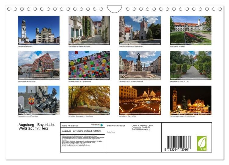 Produktbild: Augsburg - Bayerische Weltstadt mit Herz (Wandkalender 2027 DIN A4 quer), CALVENDO Monatskalender