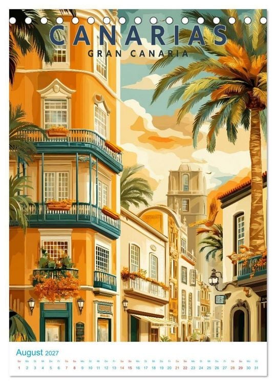 Produktbild: Kanarische Inseln - Old School Poster Style (Tischkalender 2027 DIN A5 hoch), CALVENDO Monatskalender