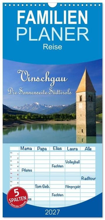 Produktbild: Familienplaner 2027 - Vinschgau - Die Sonnenseite S&uuml;dtirols mit 5 Spalten (Wandkalender, 21 x 45 cm) CALVENDO