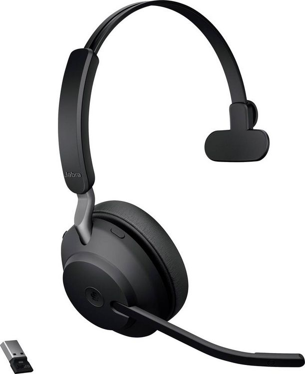 Produktbild: Jabra Evolve2 65 monaural On Ear Headset Bluetooth&reg; Mono Schwarz Lautst&auml;rkeregelung, Batterieladeanzeige, Mikrofon-Stummschaltung Telefon