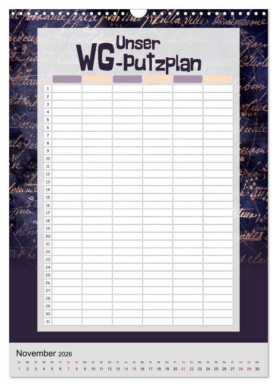 Produktbild: Gothic WG-Putzplan & Kalender 2026 (Wandkalender 2026 DIN A3 hoch), CALVENDO Monatskalender