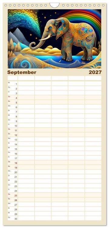 Produktbild: Familienplaner 2027 - Tiere aus Regenbogenfarben mit 5 Spalten (Wandkalender, 21 x 45 cm) CALVENDO