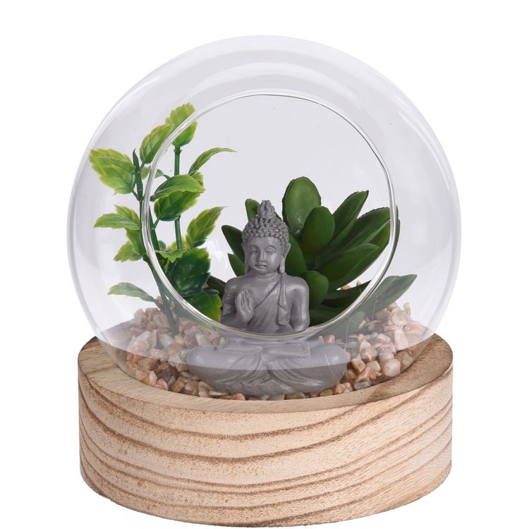 Produktbild: HTI-Living DEKO PFLANZE IN GLASKUGEL MIT STEINEN UND BUDDHA