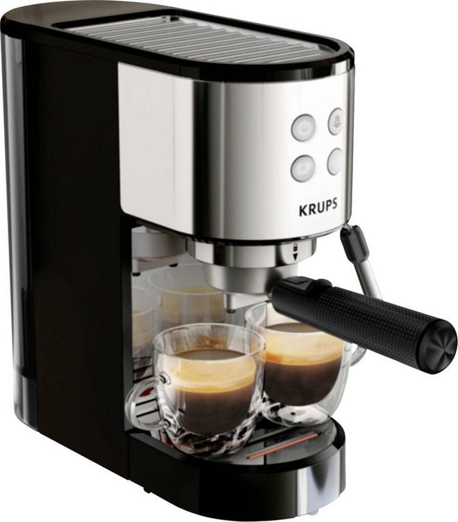 Produktbild: Krups 365680 Espressomaschine Schwarz, Edelstahl mit Milchaufsch&auml;umd&uuml;se, mit Tassenw&auml;rmer