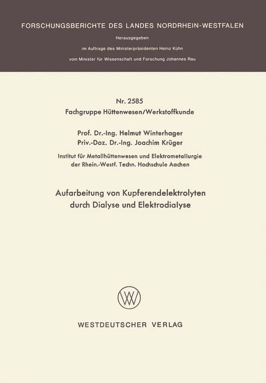 Produktbild: Aufarbeitung von Kupferendelektrolyten durch Dialyse und Elektrodialyse