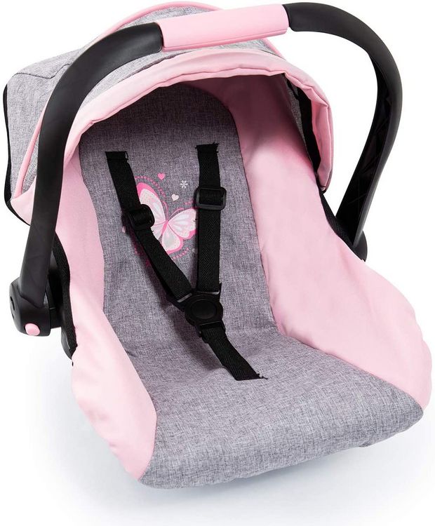 Produktbild: Bayer Design 67933AA - Puppen-Autositz Deluxe Car Seat, mit Dach, Jeans-Optik mit Schmetterling, grau/rosa