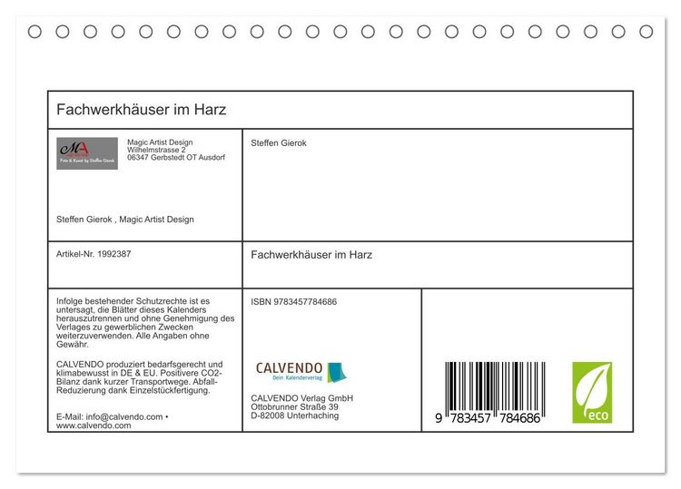 Produktbild: Fachwerkh&auml;user im Harz (Tischkalender 2026 DIN A5 quer), CALVENDO Monatskalender