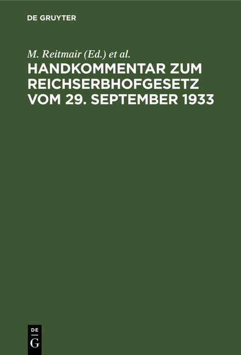 Produktbild: Handkommentar zum Reichserbhofgesetz vom 29. September 1933