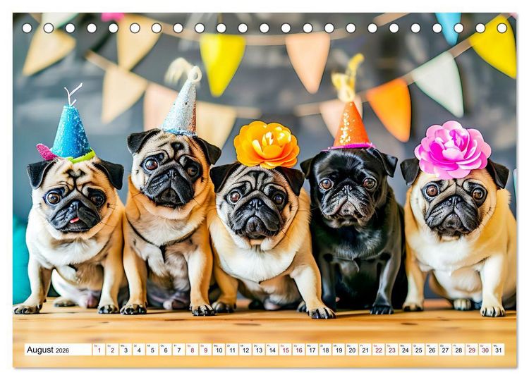 Produktbild: Mops-Mania - Der Spa&szlig;kalender f&uuml;r Mops-Fans (Tischkalender 2026 DIN A5 quer), CALVENDO Monatskalender