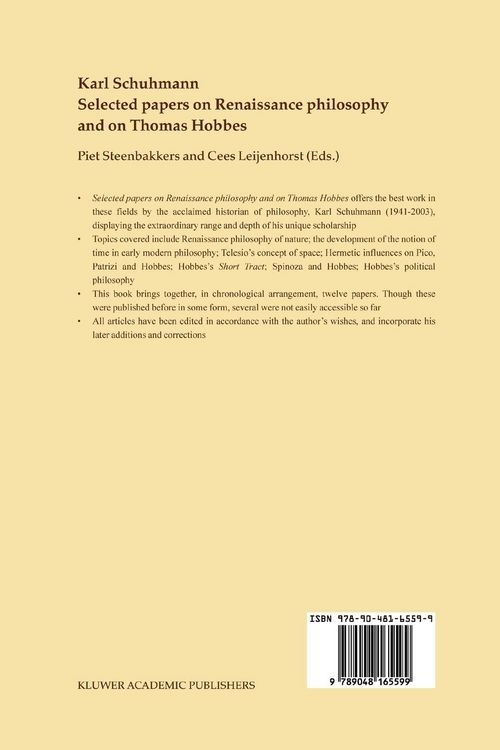 Produktbild: Selected papers on Renaissance philosophy and on Thomas Hobbes
