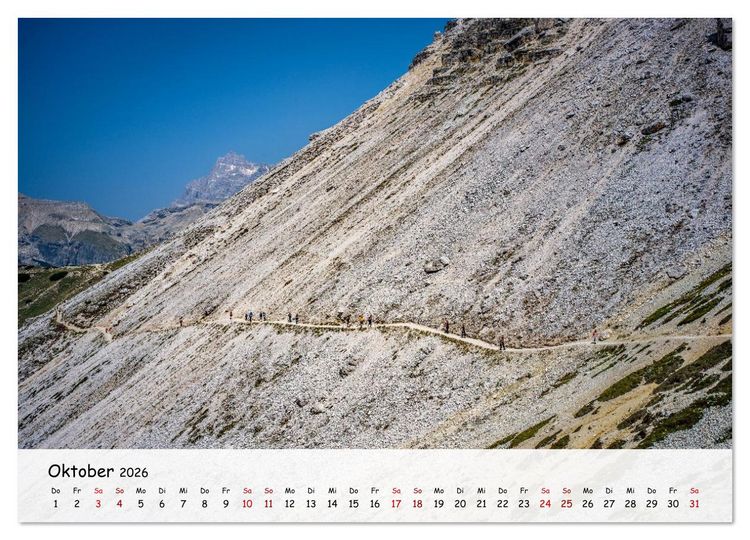 Produktbild: Drei Zinnen-Wanderung: Vom Misurinasee bis nach oben zum Rienzplateau (Wandkalender 2026 DIN A2 quer), CALVENDO Monatskalender