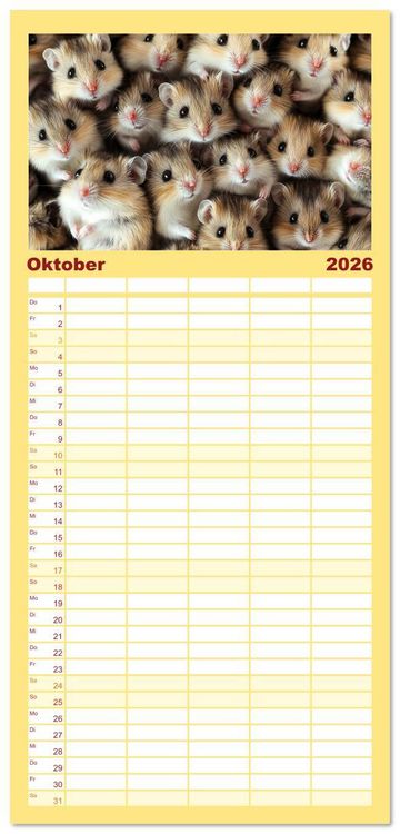 Produktbild: Familienplaner 2026 - Kuschelblicke mit 5 Spalten (Wandkalender, 21 x 45 cm) CALVENDO