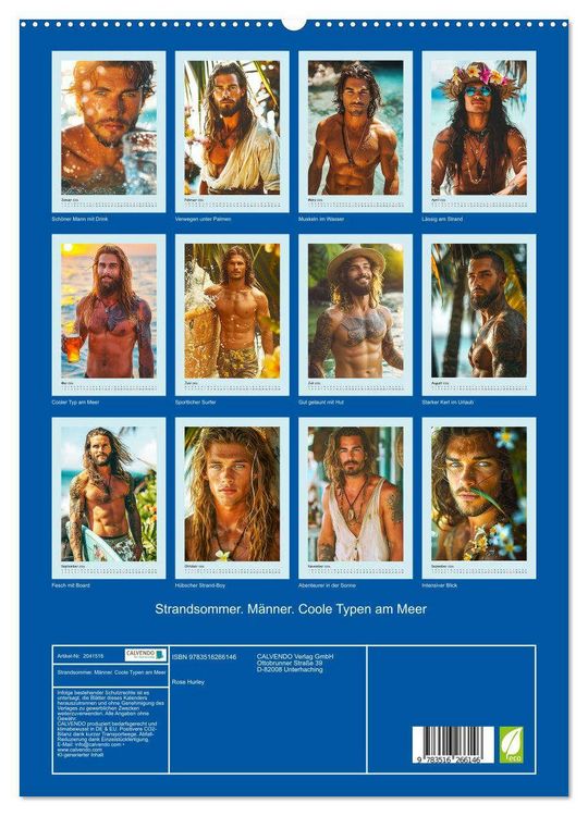 Produktbild: Strandsommer. M&auml;nner. Coole Typen am Meer (hochwertiger Premium Wandkalender 2026 DIN A2 hoch), Kunstdruck in Hochglanz