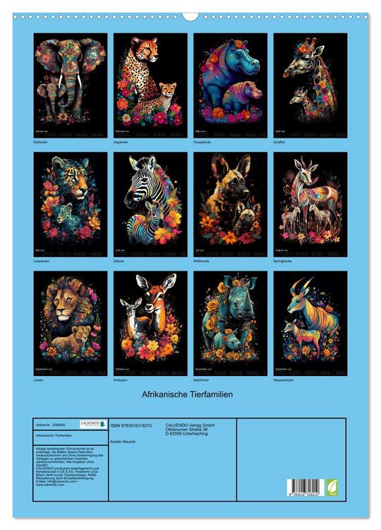 Produktbild: Afrikanische Tierfamilien (Wandkalender 2026 DIN A2 hoch), CALVENDO Monatskalender