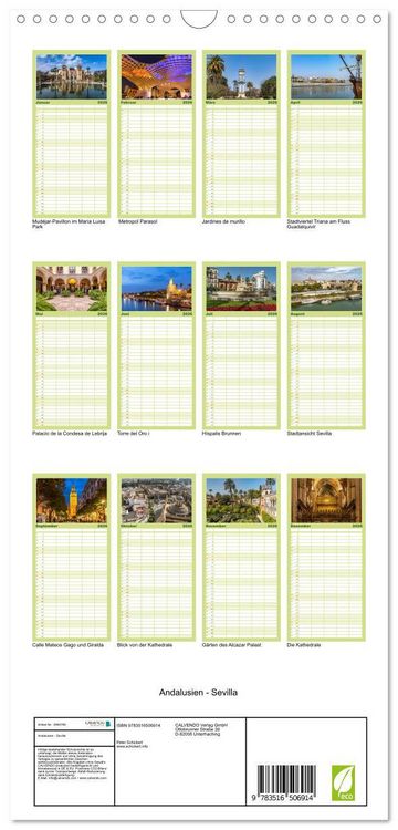 Produktbild: Familienplaner 2026 - Andalusien - Sevilla mit 5 Spalten (Wandkalender, 21 x 45 cm) CALVENDO