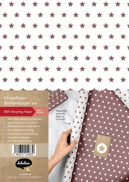 Produktbild: Geschenkpapier-Set Sterne (rot-braun, wei&szlig;)