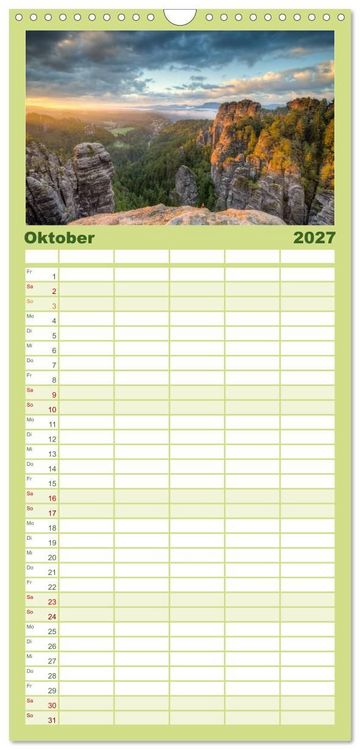 Produktbild: Familienplaner 2027 - Wundersch&ouml;nes Elbsandsteingebirge mit 5 Spalten (Wandkalender, 21 x 45 cm) CALVENDO