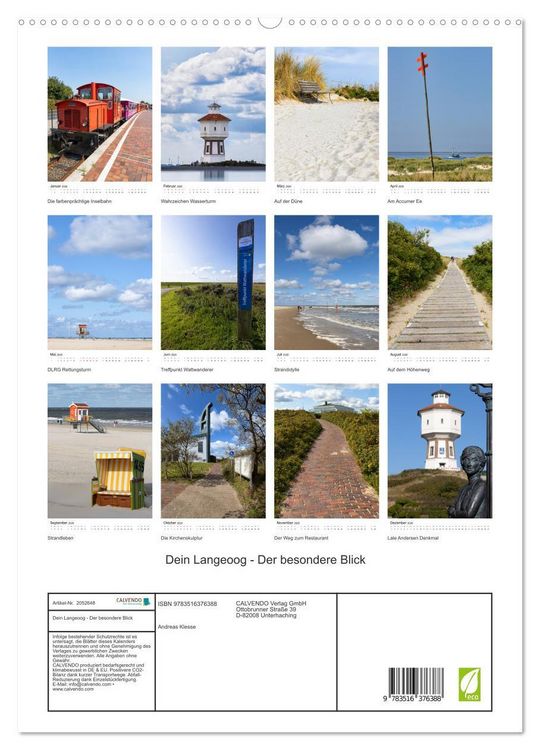 Produktbild: Dein Langeoog - Der besondere Blick (hochwertiger Premium Wandkalender 2026 DIN A2 hoch), Kunstdruck in Hochglanz