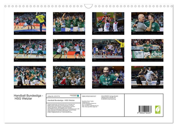 Produktbild: Handball Bundesliga - HSG Wetzlar (Wandkalender 2026 DIN A3 quer), CALVENDO Monatskalender