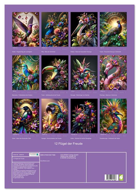 Produktbild: 12 Fl&uuml;gel der Freude (Wandkalender 2026 DIN A2 hoch), CALVENDO Monatskalender