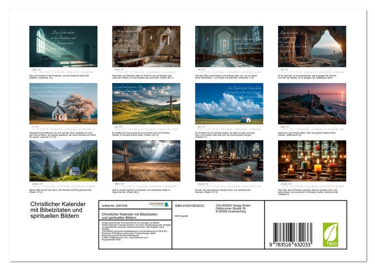 Produktbild: Christlicher Kalender mit Bibelzitaten und spirituellen Bildern (Wandkalender 2026 DIN A4 quer), CALVENDO Monatskalender