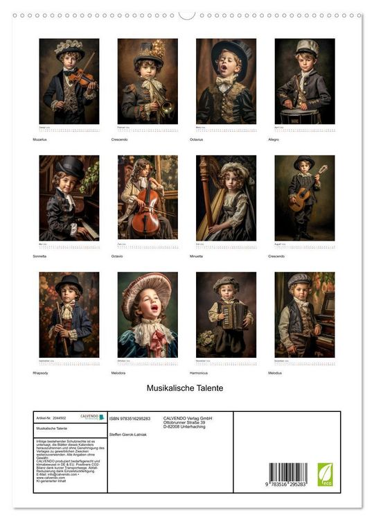 Produktbild: Musikalische Talente (hochwertiger Premium Wandkalender 2026 DIN A2 hoch), Kunstdruck in Hochglanz
