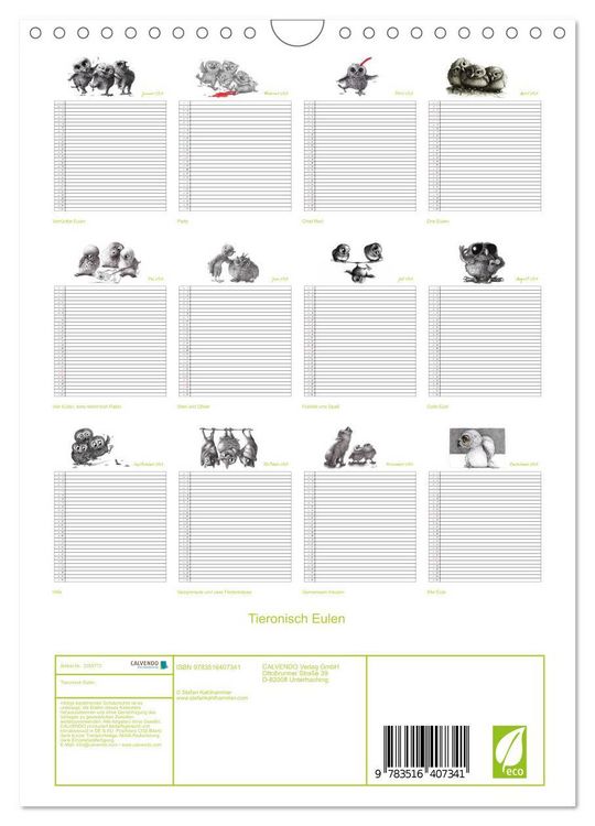 Produktbild: Tieronisch Eulen (Wandkalender 2026 DIN A4 hoch), CALVENDO Monatskalender