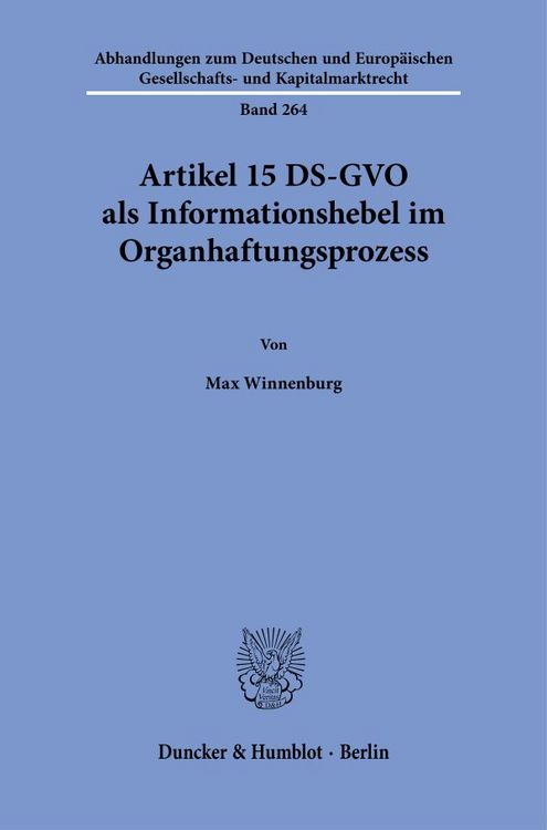 Produktbild: Artikel 15 DS-GVO als Informationshebel im Organhaftungsprozess