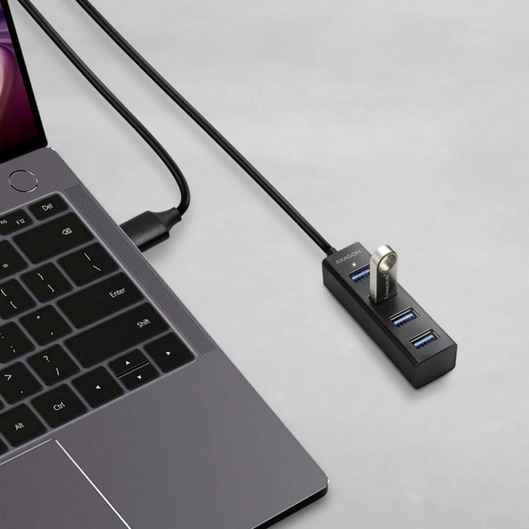 Produktbild: AXAGON HUE-M1AL USB-Hub 4 Port USB-A USB 3.2 Gen1 5 GBit/s Silber HUE-M1AL