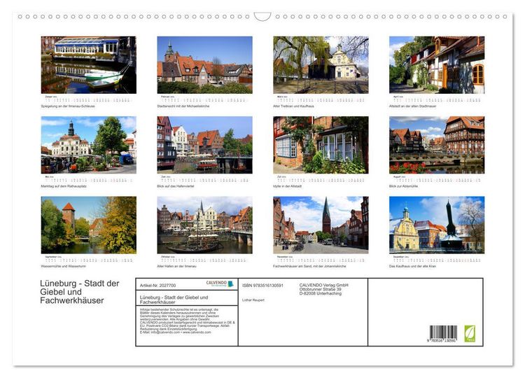 Produktbild: L&uuml;neburg - Stadt der Giebel und Fachwerkh&auml;user (Wandkalender 2026 DIN A2 quer), CALVENDO Monatskalender