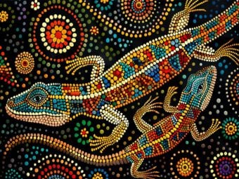 Produktbild: CALVENDO Puzzle Eidechsen - Im Stil der Kunst der Aborigines | 1000 Teile Lege-Gr&ouml;&szlig;e 64x48cm Foto-Puzzle f&uuml;r gl&uuml;ckliche Stunden