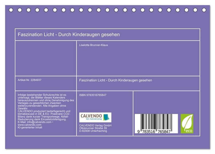 Produktbild: Faszination Licht - Durch Kinderaugen gesehen (Tischkalender 2027 DIN A5 quer), CALVENDO Monatskalender