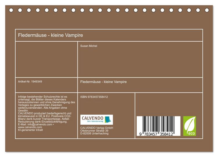 Produktbild: Flederm&auml;use - kleine Vampire (Tischkalender 2026 DIN A5 quer), CALVENDO Monatskalender